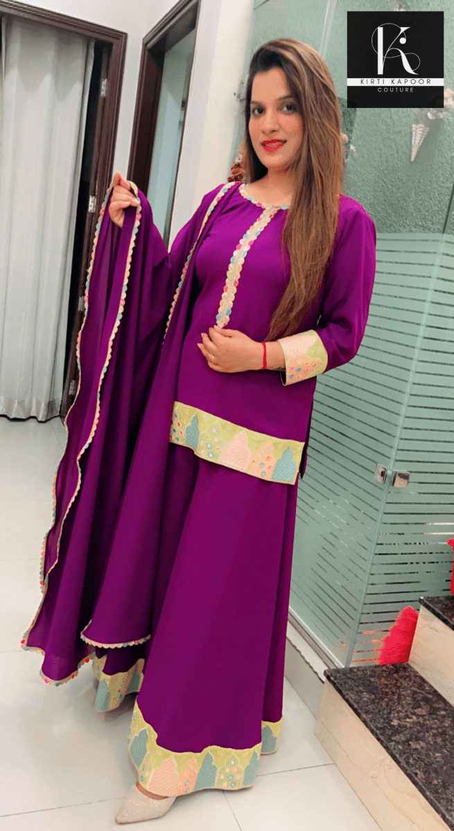 Purple Plazo Suit with Yellow Highlighting - Kirti Kapoor Couture