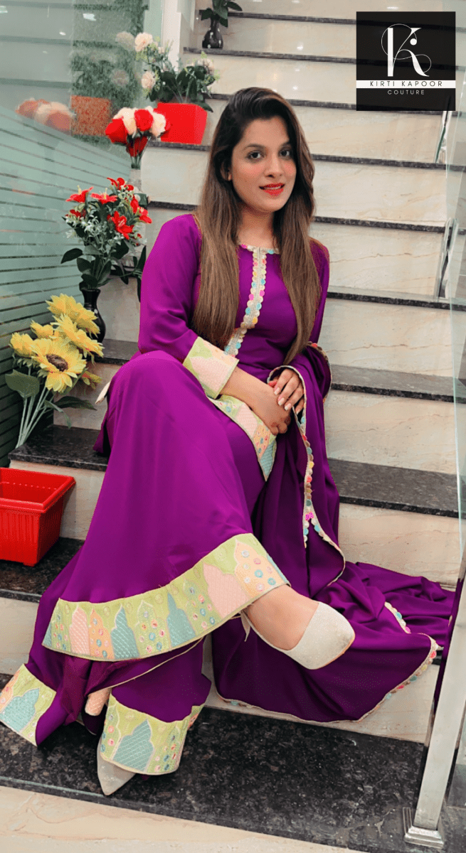 Purple Plazo Suit with Yellow Highlighting - Kirti Kapoor Couture