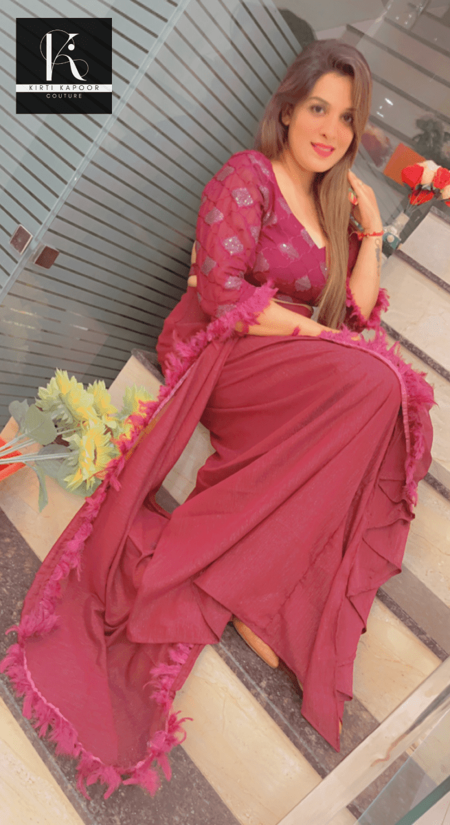 Purple Saree with Overall Feather Lacework - Kirti Kapoor Couture
