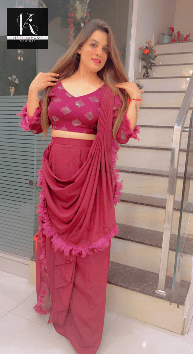 Purple Saree with Overall Feather Lacework - Kirti Kapoor Couture