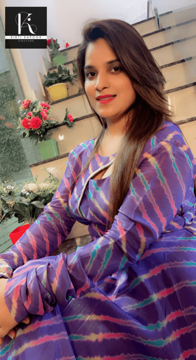 Purple Shimmer Leheriya (Wavy) Gown with Dupatta - Kirti Kapoor Couture