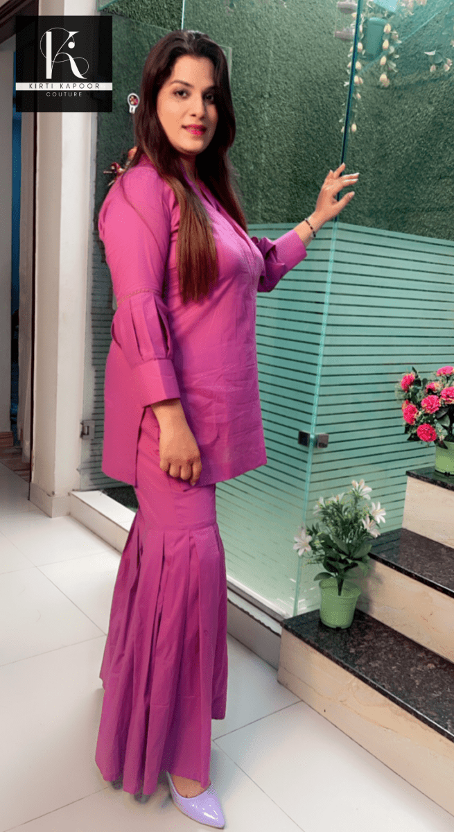 Purple Short Shirt with Box - Plates Plazo - Kirti Kapoor Couture