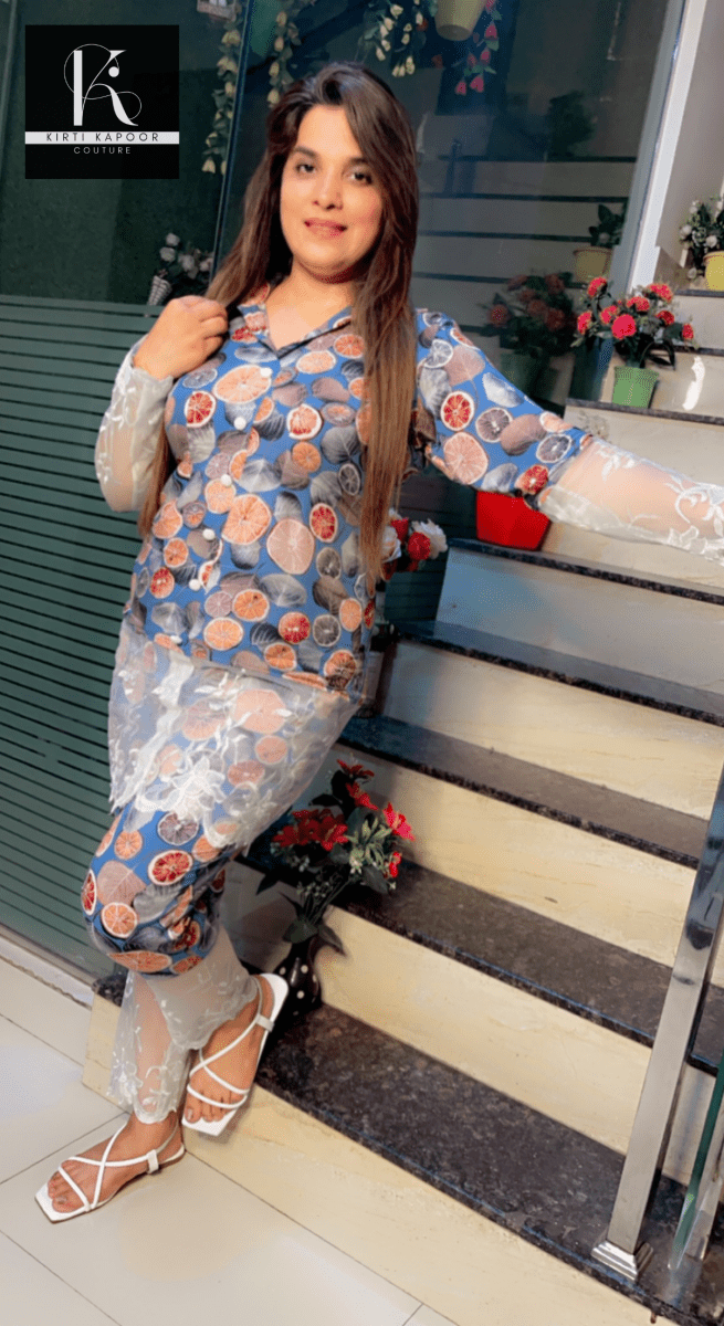 Rayon Printed Co - ord Set with Lace - Work - Kirti Kapoor Couture