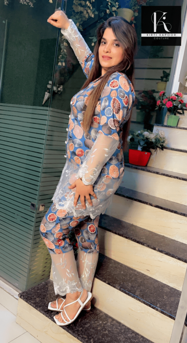 Rayon Printed Co - ord Set with Lace - Work - Kirti Kapoor Couture