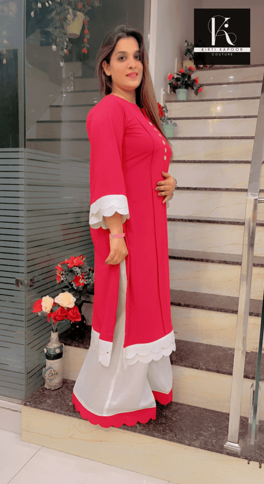 Red and White Cutwork Suit - Kirti Kapoor Couture