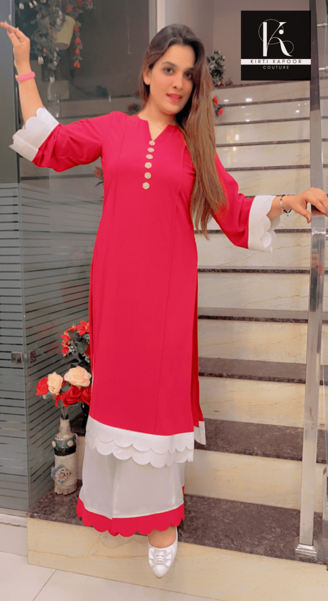 Red and White Cutwork Suit - Kirti Kapoor Couture