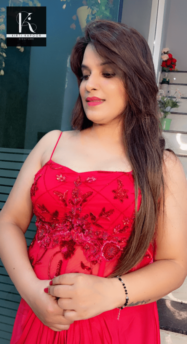 Red Embroidered Drape Dress with Cut - Worked Shrug - Kirti Kapoor Couture