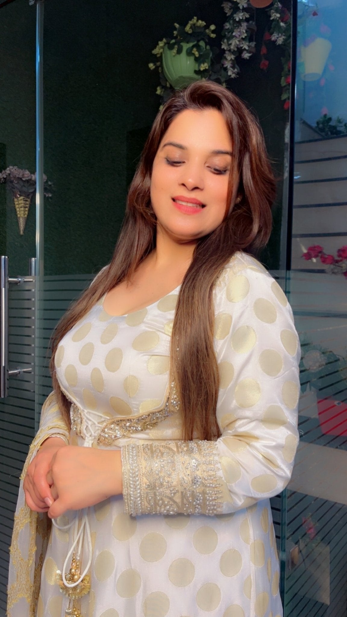 Royal and Ethnic White Brocade Anarkali with Banarasi Dupatta - Kirti Kapoor Couture
