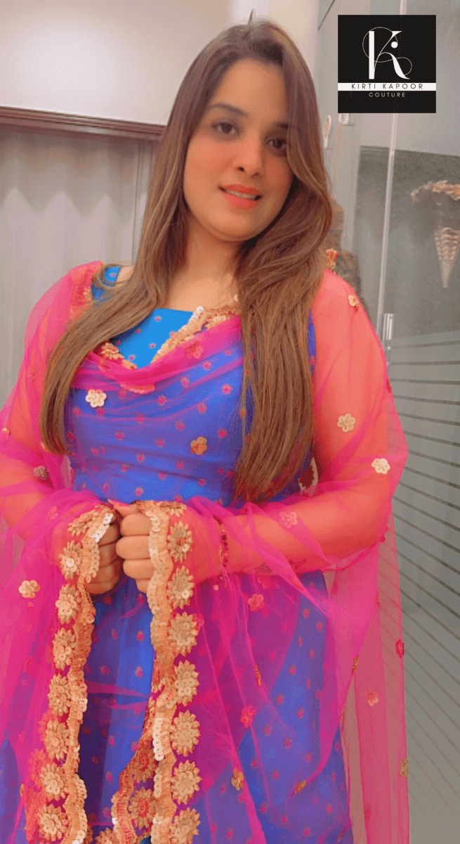 Royal Blue Brocade Suit with Tulip Dhoti - Kirti Kapoor Couture