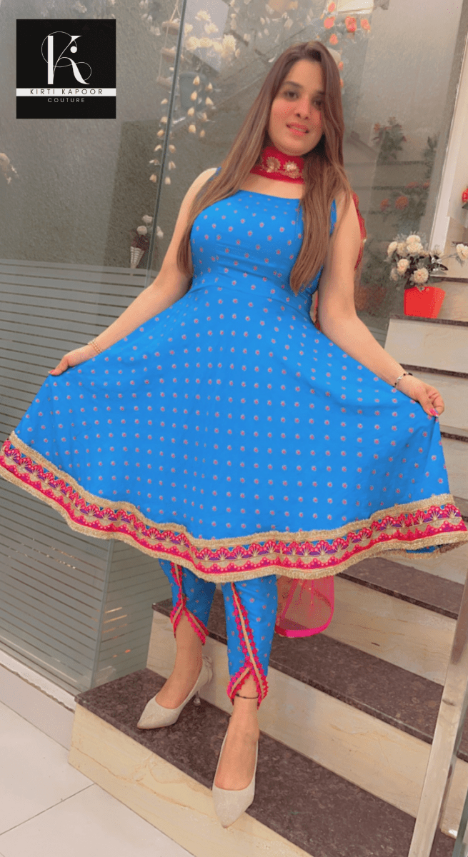 Royal Blue Brocade Suit with Tulip Dhoti - Kirti Kapoor Couture