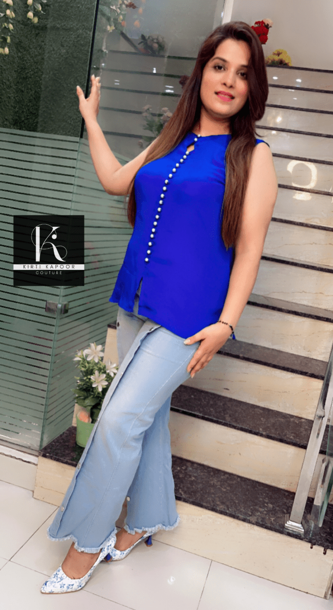 Royal Blue Designer Crepe Top - Kirti Kapoor Couture