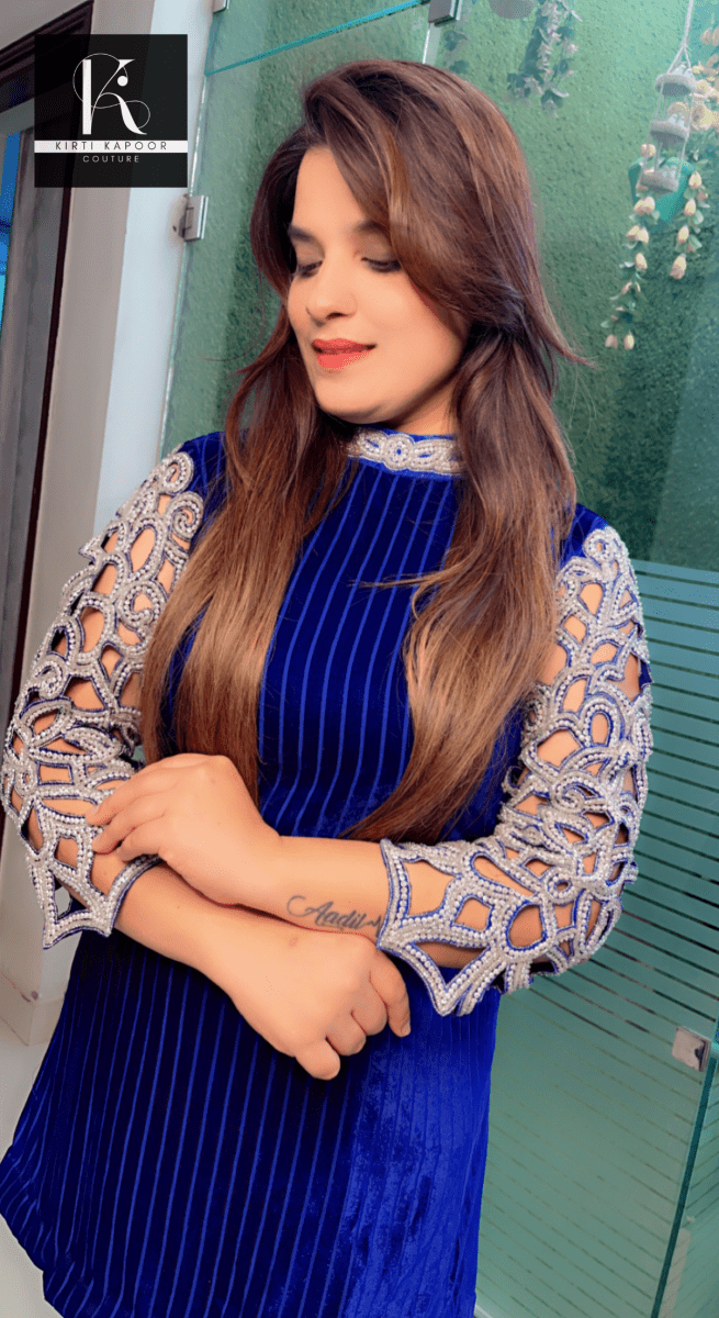 Royal Blue Jarkan Worked Velvet Set - Kirti Kapoor Couture