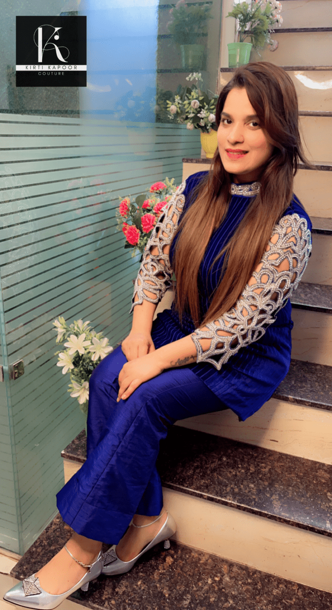 Royal Blue Jarkan Worked Velvet Set - Kirti Kapoor Couture