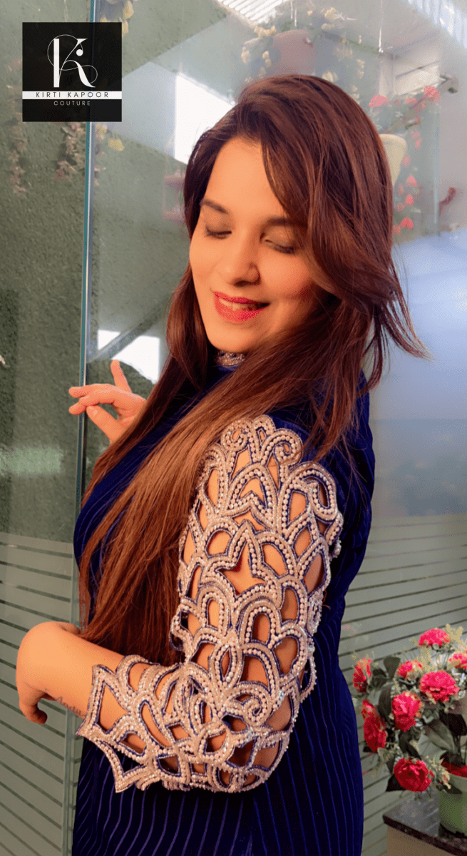 Royal Blue Jarkan Worked Velvet Set - Kirti Kapoor Couture