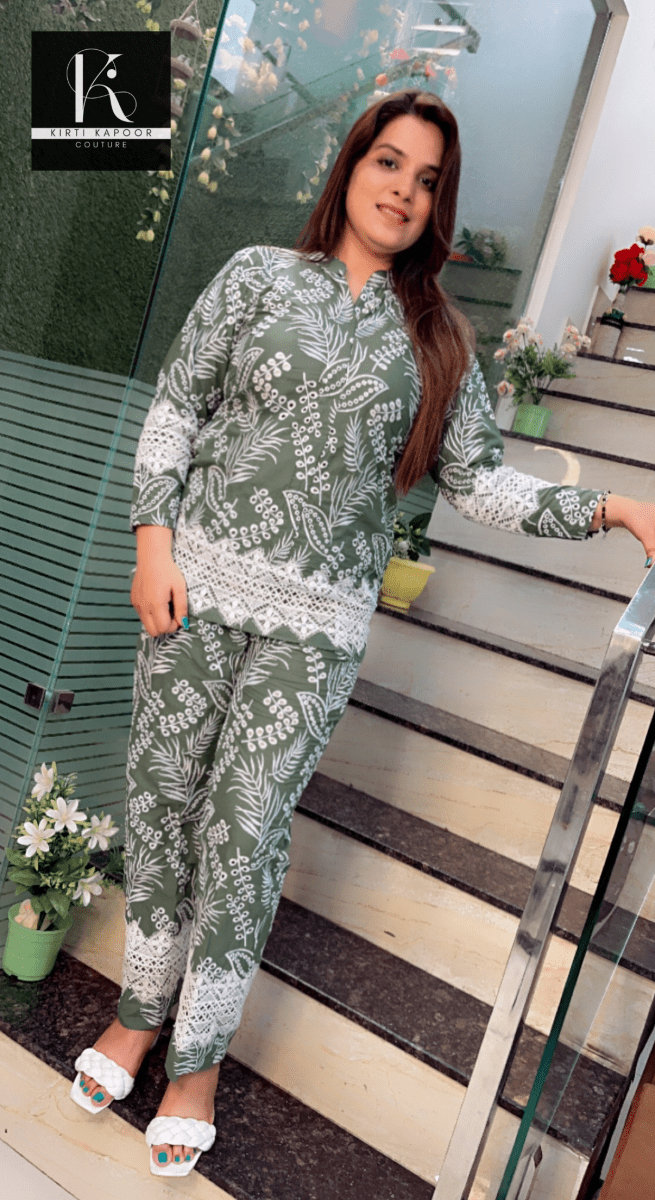 Sap Green Designer Chicken Co - ord - Kirti Kapoor Couture