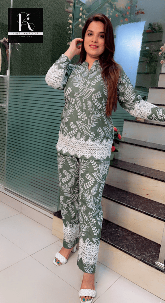 Sap Green Designer Chicken Co - ord - Kirti Kapoor Couture