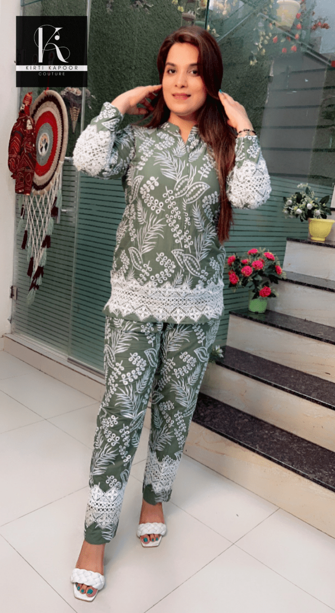 Sap Green Designer Chicken Co - ord - Kirti Kapoor Couture