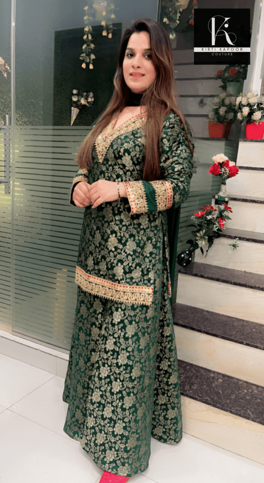 Sap Green Overall Brocade Plazo Suit - Kirti Kapoor Couture