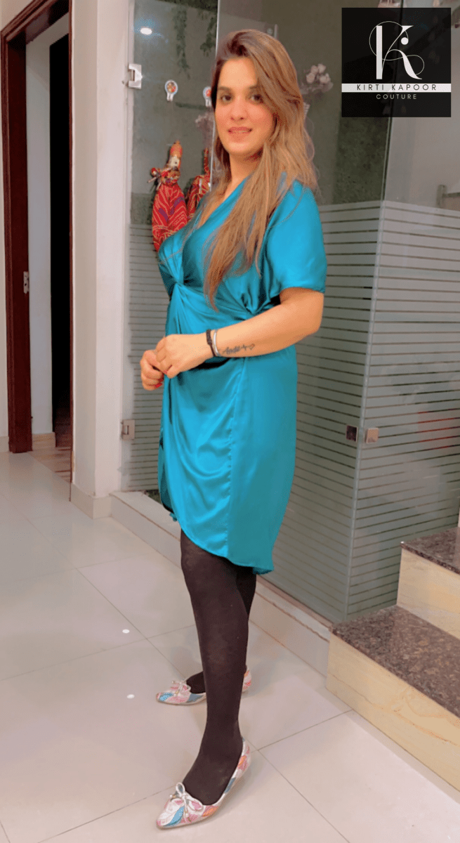 Satin Knotted Tunic - Electric Blue Shade - Kirti Kapoor Couture