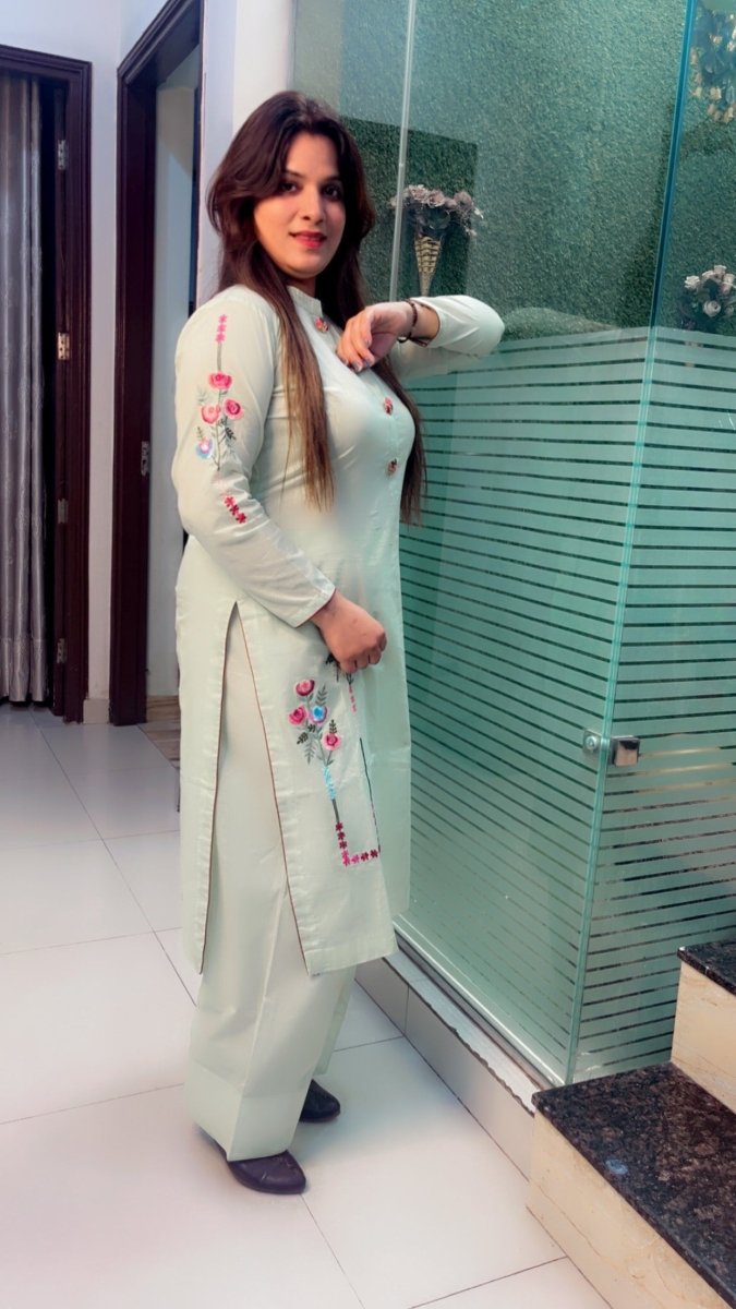 Sea - Green Embroidered Farshi Salwar and Kurti Set - Kirti Kapoor Couture