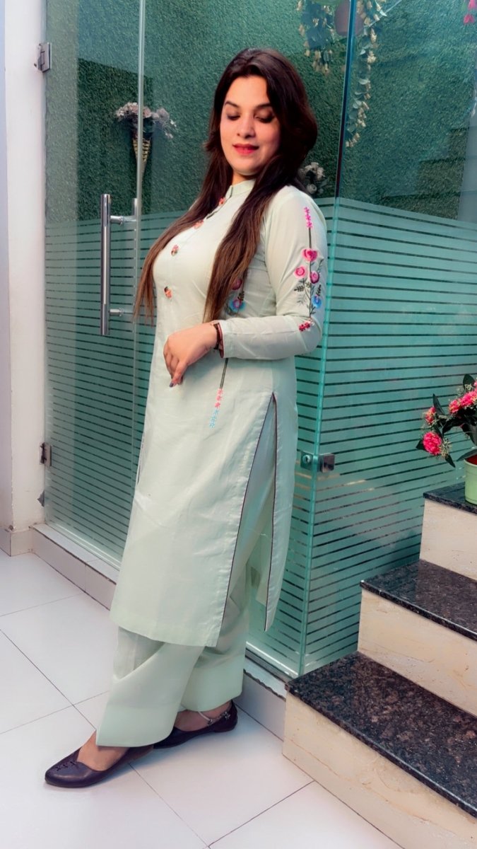 Sea - Green Embroidered Farshi Salwar and Kurti Set - Kirti Kapoor Couture