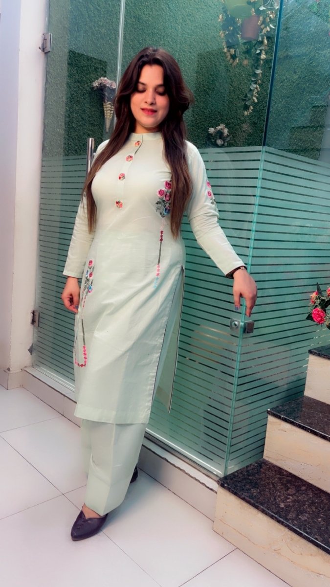 Sea - Green Embroidered Farshi Salwar and Kurti Set - Kirti Kapoor Couture