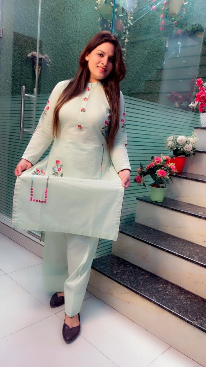 Sea - Green Embroidered Farshi Salwar and Kurti Set - Kirti Kapoor Couture