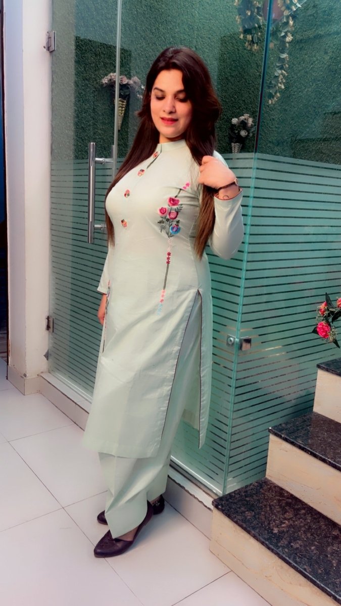 Sea - Green Embroidered Farshi Salwar and Kurti Set - Kirti Kapoor Couture