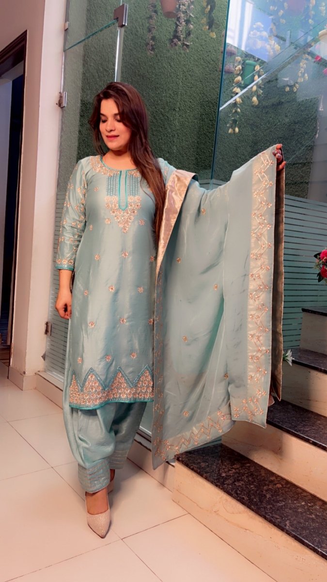 Sea - Green Embroidered Gotta - Patti Salwar Suit - Kirti Kapoor Couture