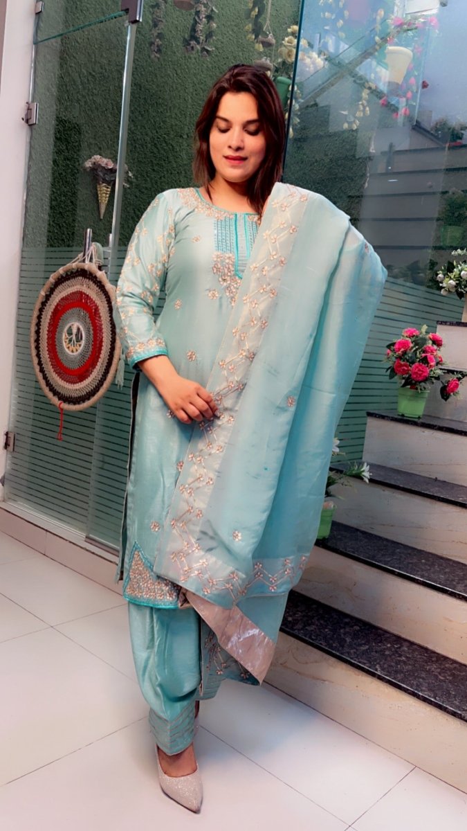 Sea - Green Embroidered Gotta - Patti Salwar Suit - Kirti Kapoor Couture