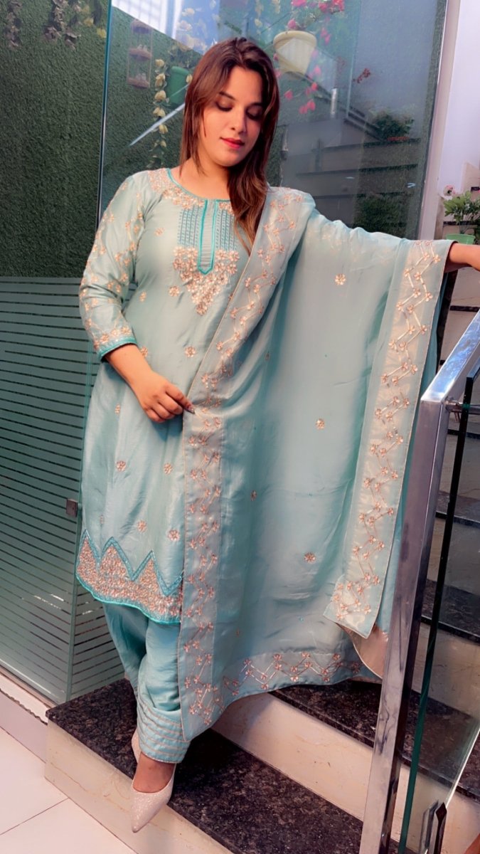 Sea - Green Embroidered Gotta - Patti Salwar Suit - Kirti Kapoor Couture