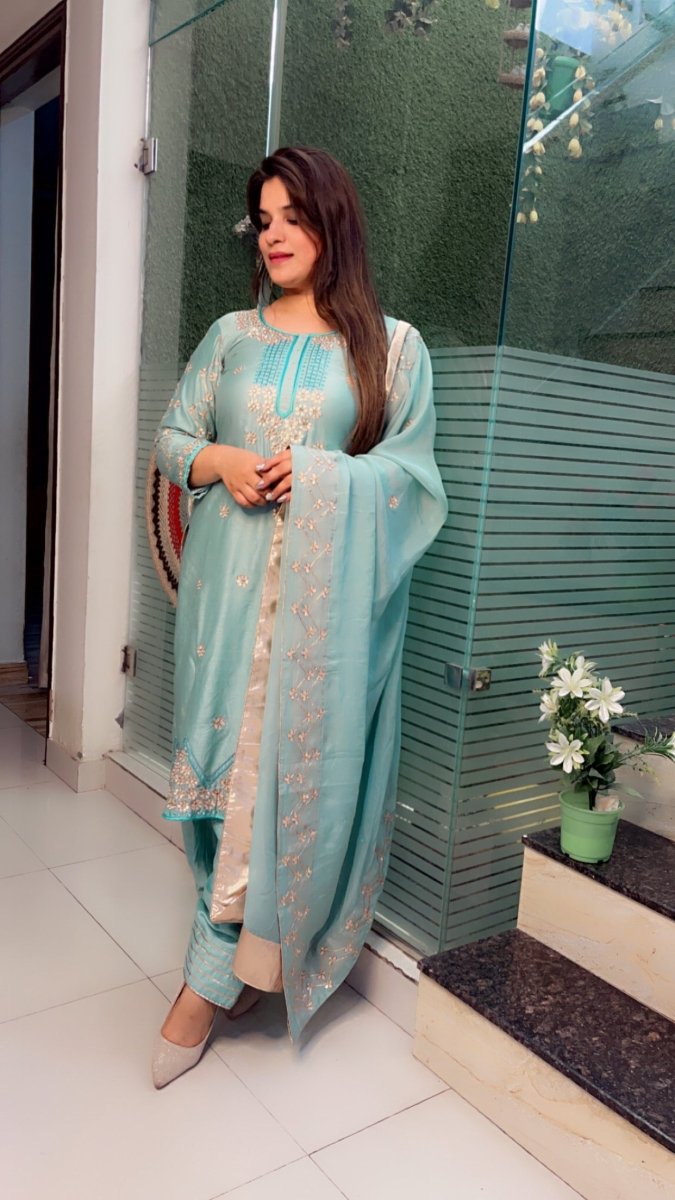 Sea - Green Embroidered Gotta - Patti Salwar Suit - Kirti Kapoor Couture