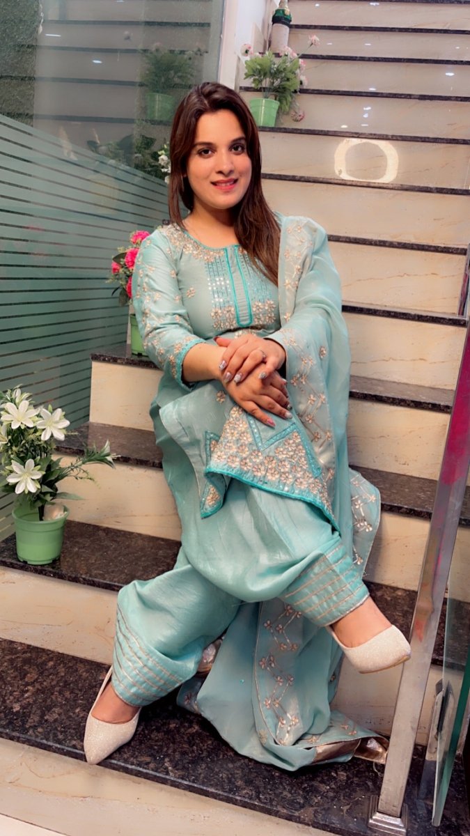 Sea - Green Embroidered Gotta - Patti Salwar Suit - Kirti Kapoor Couture