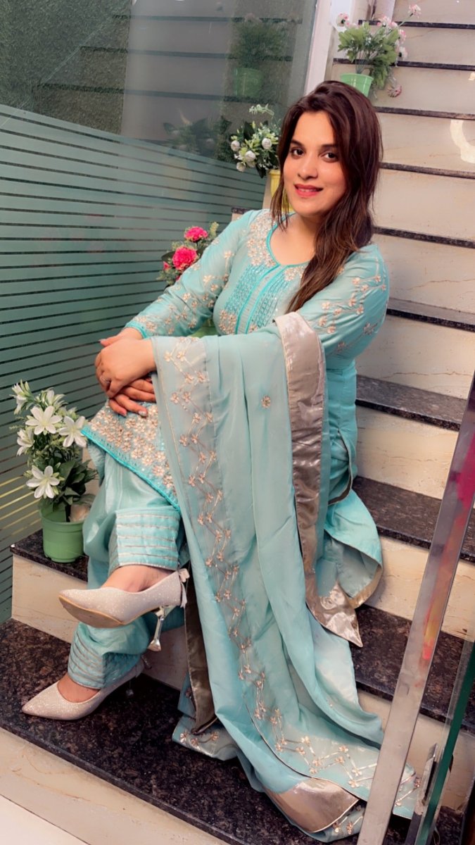 Sea - Green Embroidered Gotta - Patti Salwar Suit - Kirti Kapoor Couture