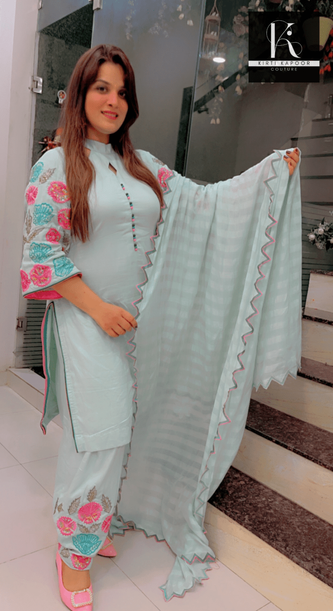 Sea Green Hand - Embroidered Salwar Suit - Kirti Kapoor Couture