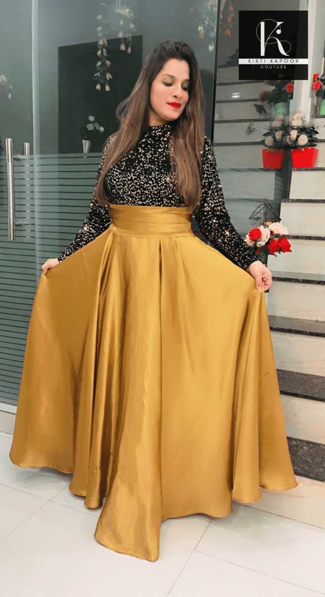 Sequence Black Golden Gown (Customizable) - Kirti Kapoor Couture