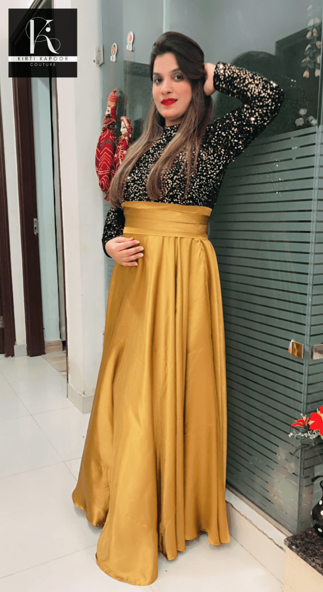 Sequence Black Golden Gown (Customizable) - Kirti Kapoor Couture