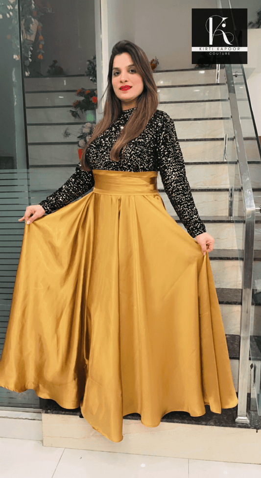 Sequence Black Golden Gown (Customizable) - Kirti Kapoor Couture