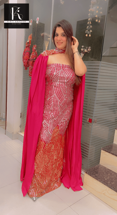 Sequence Mermaid - Style Gown with Cape - Kirti Kapoor Couture