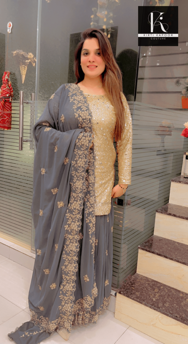 Sequence Shirt with Grey Skirt and Dupatta - Kirti Kapoor Couture