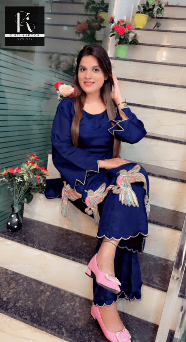 Silk Set with Hand - Embroidered Birds on Border - Kirti Kapoor Couture