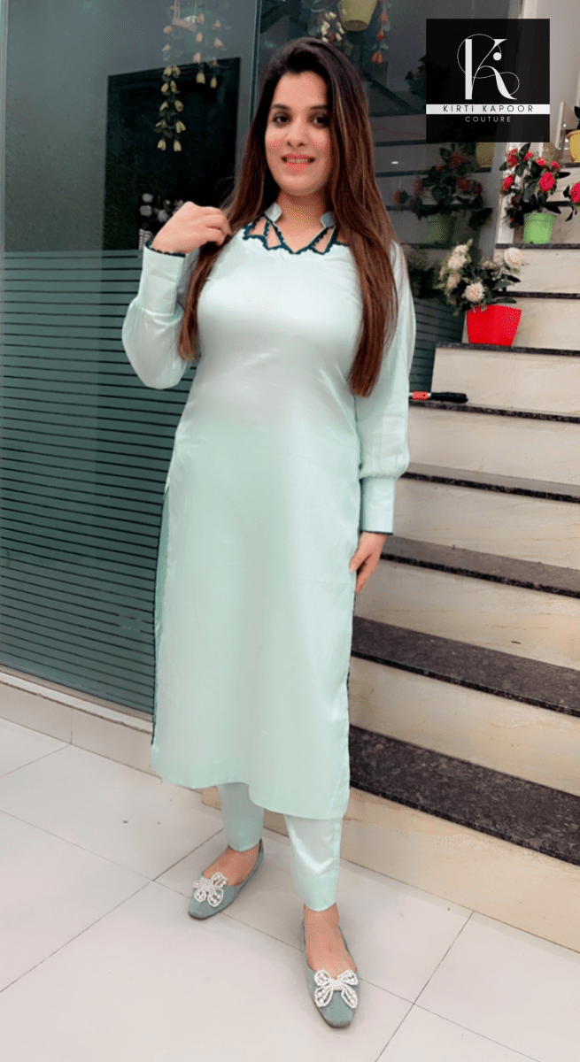 Sky Blue Designer Kurti with Pant - Kirti Kapoor Couture