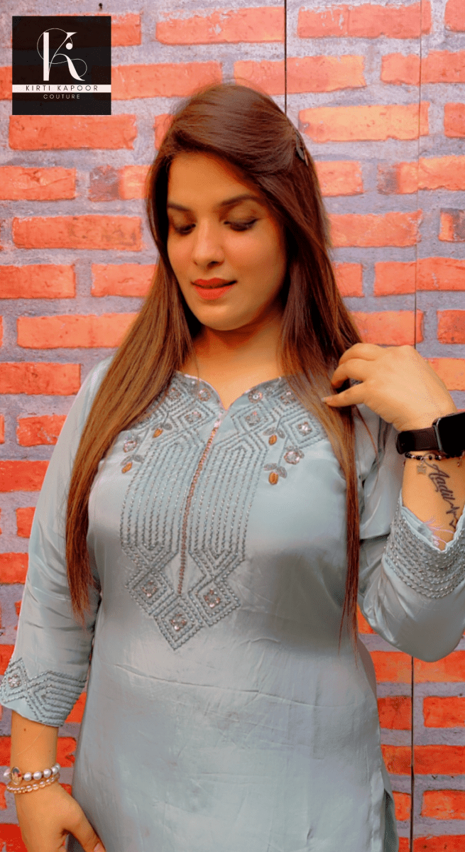Sky Blue Hand - Embroidered Co - ord Set - Kirti Kapoor Couture