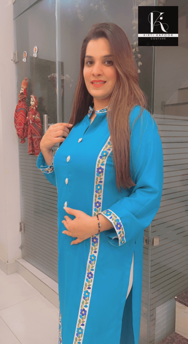 Sky Blue Pashmina Kurti - Kirti Kapoor Couture
