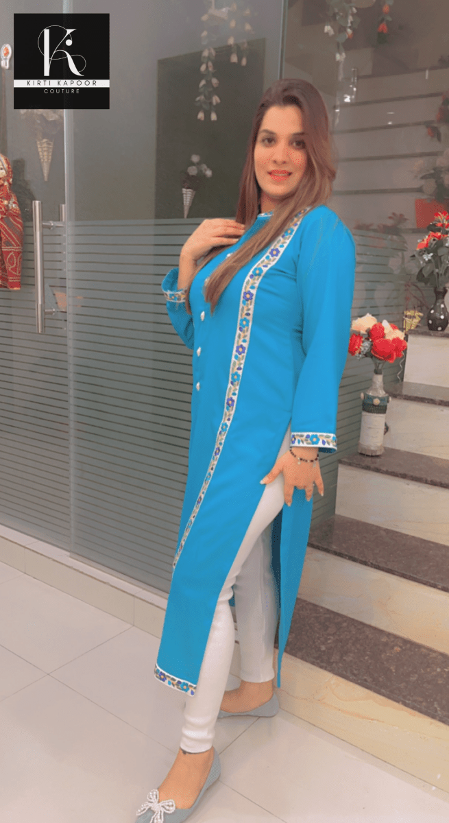 Sky Blue Pashmina Kurti - Kirti Kapoor Couture