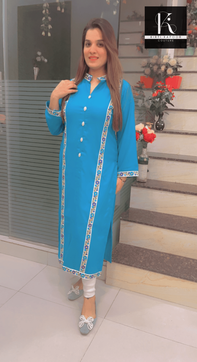 Sky Blue Pashmina Kurti - Kirti Kapoor Couture