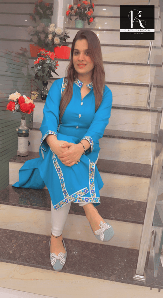 Sky Blue Pashmina Kurti - Kirti Kapoor Couture