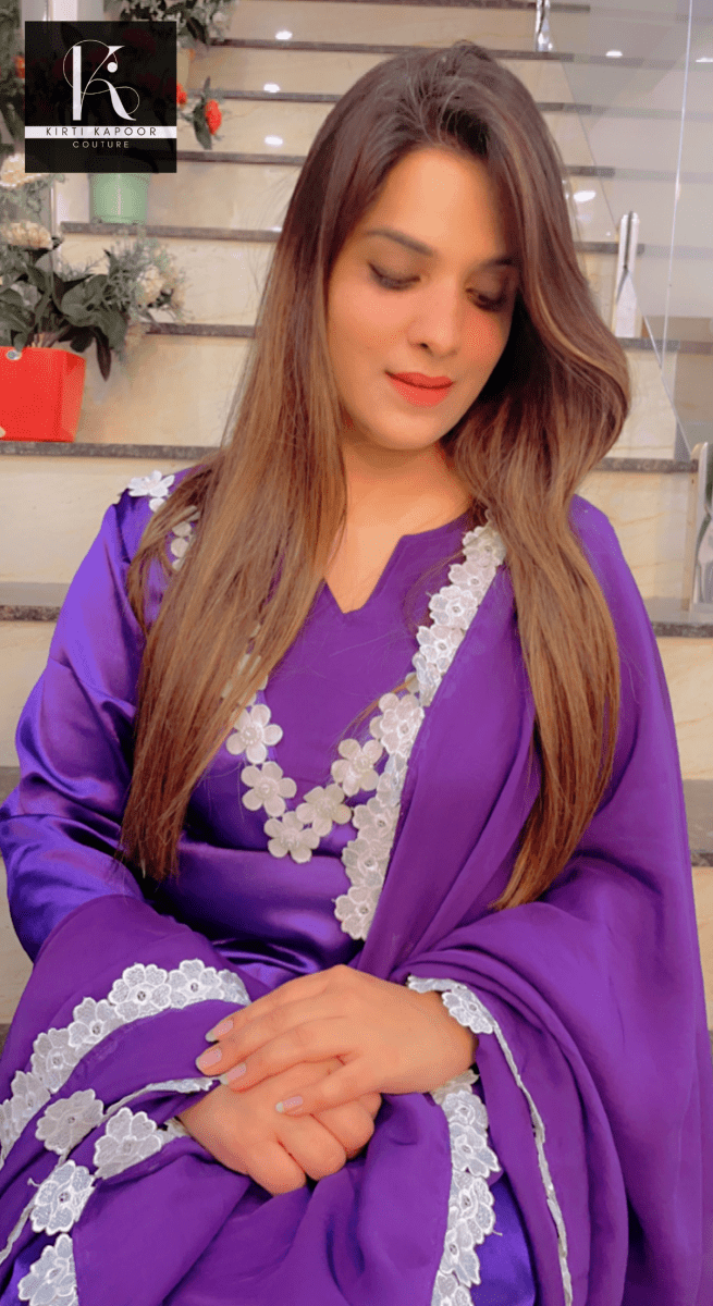 Sparkling Purple Satin Suit - Kirti Kapoor Couture