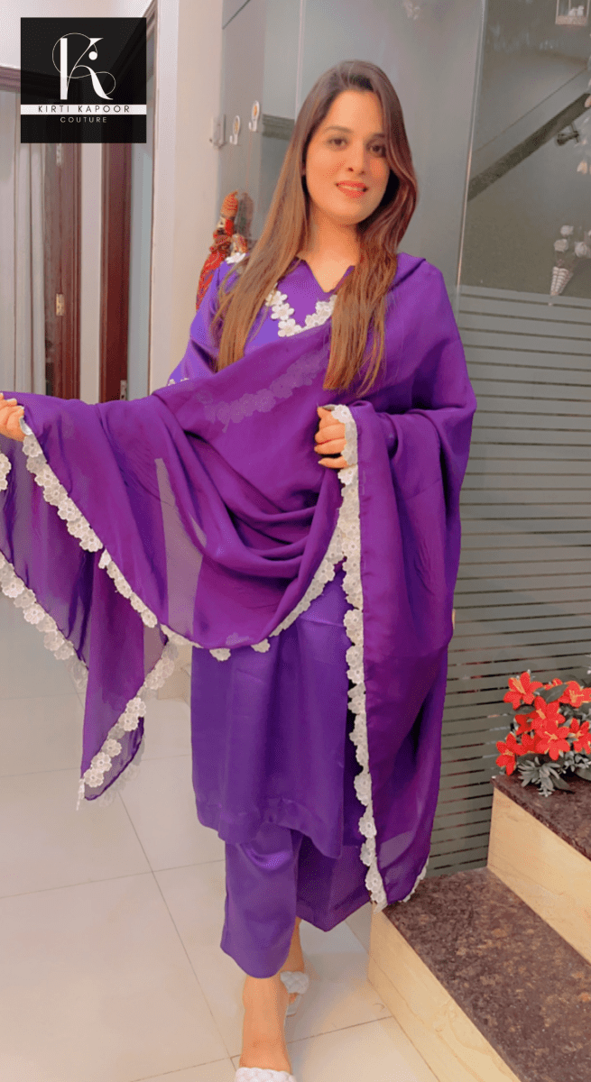 Sparkling Purple Satin Suit - Kirti Kapoor Couture