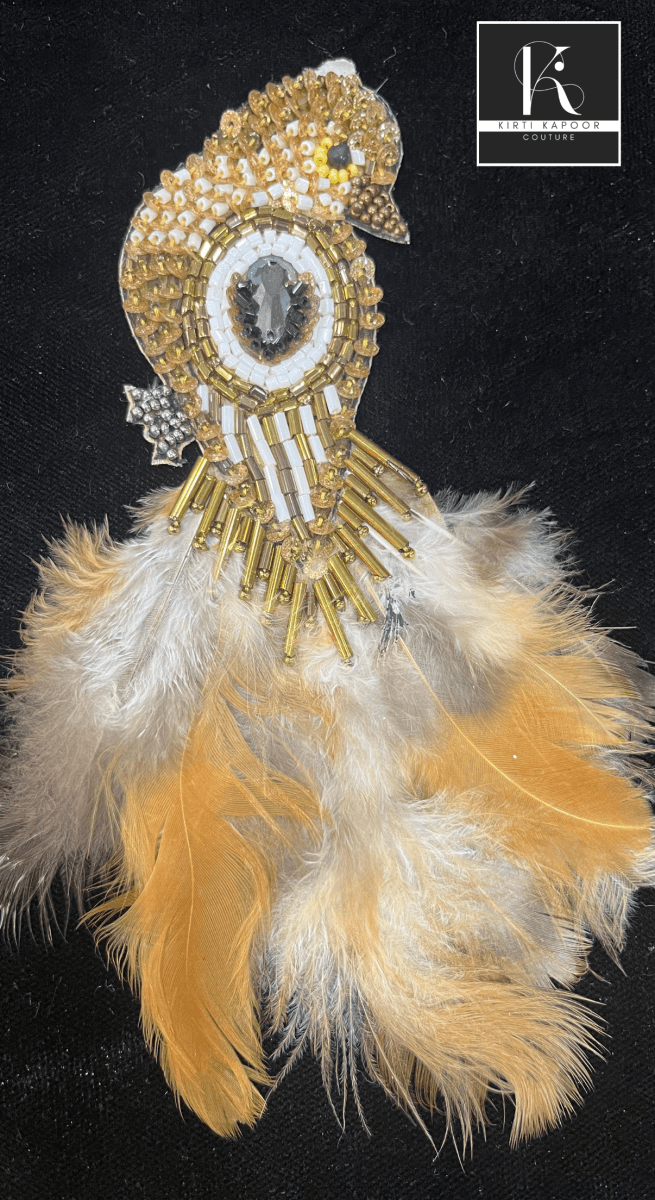 Sparrow Designer Patch With Feathers - Kirti Kapoor Couture